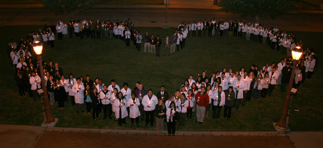 heart shape made by students at the memorial service